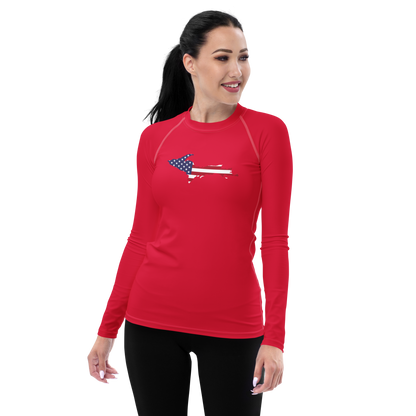 Michigan Upper Peninsula Rash Guard (w/ UP USA Flag) | Women's - Lighthouse Red