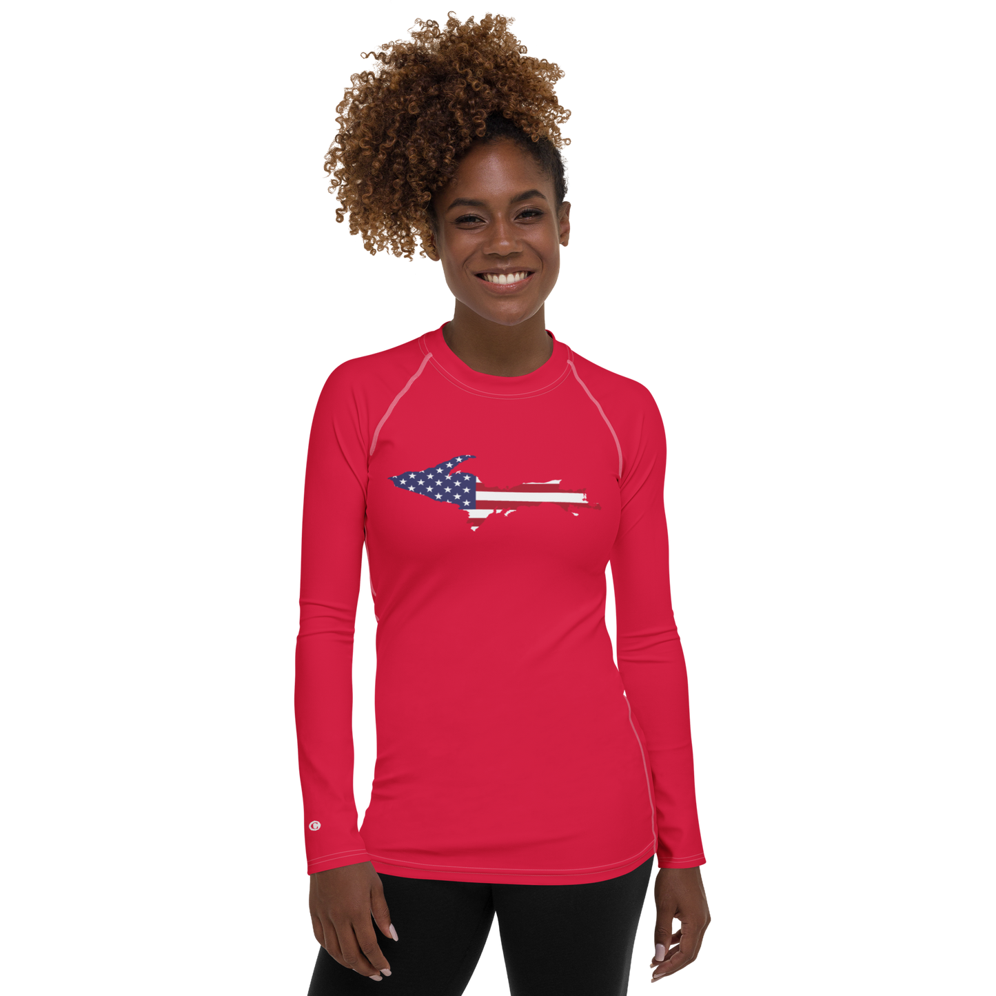 Michigan Upper Peninsula Rash Guard (w/ UP USA Flag) | Women's - Lighthouse Red