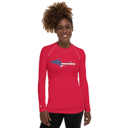 Michigan Upper Peninsula Rash Guard (w/ UP USA Flag) | Women's - Lighthouse Red