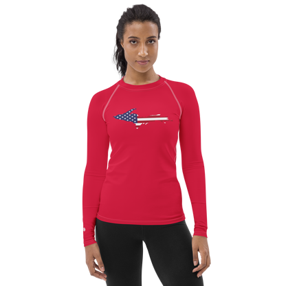 Michigan Upper Peninsula Rash Guard (w/ UP USA Flag) | Women's - Lighthouse Red