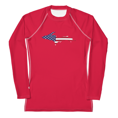 Michigan Upper Peninsula Rash Guard (w/ UP USA Flag) | Women's - Lighthouse Red