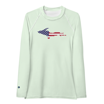 Michigan Upper Peninsula Rash Guard (w/ UP USA Flag) | Women's - Dew Green