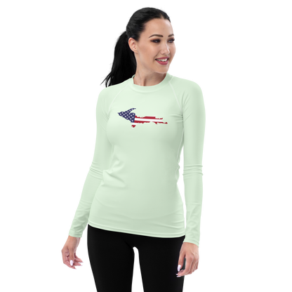 Michigan Upper Peninsula Rash Guard (w/ UP USA Flag) | Women's - Dew Green