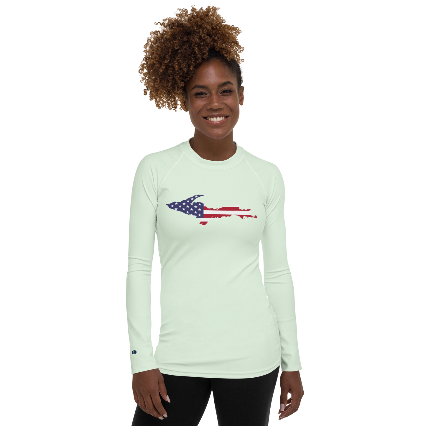 Michigan Upper Peninsula Rash Guard (w/ UP USA Flag) | Women's - Dew Green