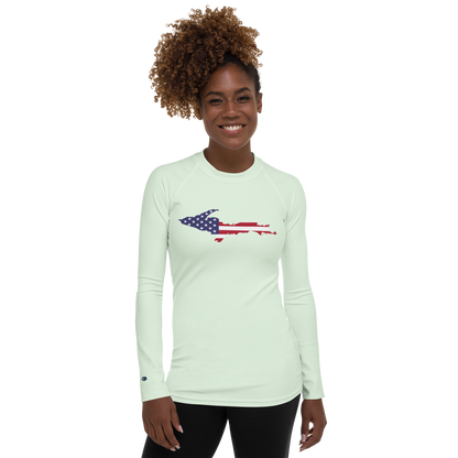 Michigan Upper Peninsula Rash Guard (w/ UP USA Flag) | Women's - Dew Green