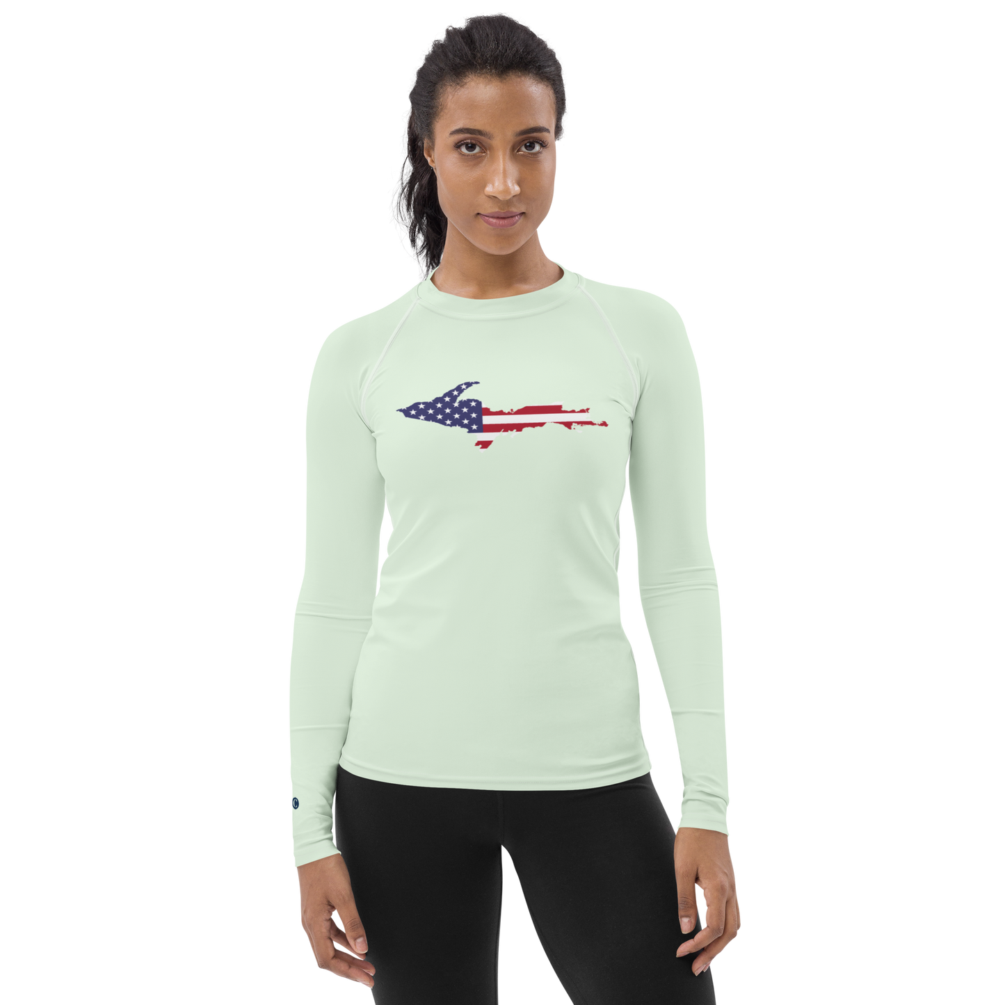 Michigan Upper Peninsula Rash Guard (w/ UP USA Flag) | Women's - Dew Green