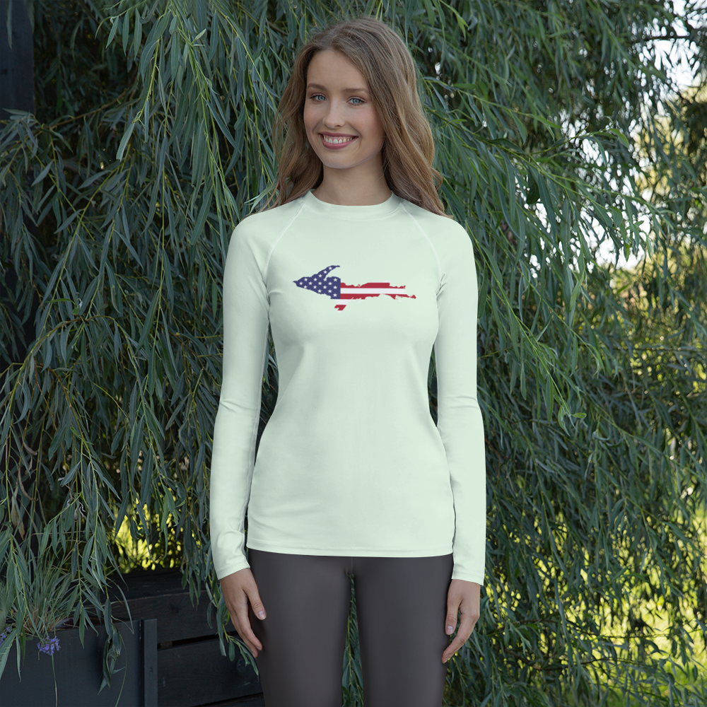 Michigan Upper Peninsula Rash Guard (w/ UP USA Flag) | Women's - Dew Green