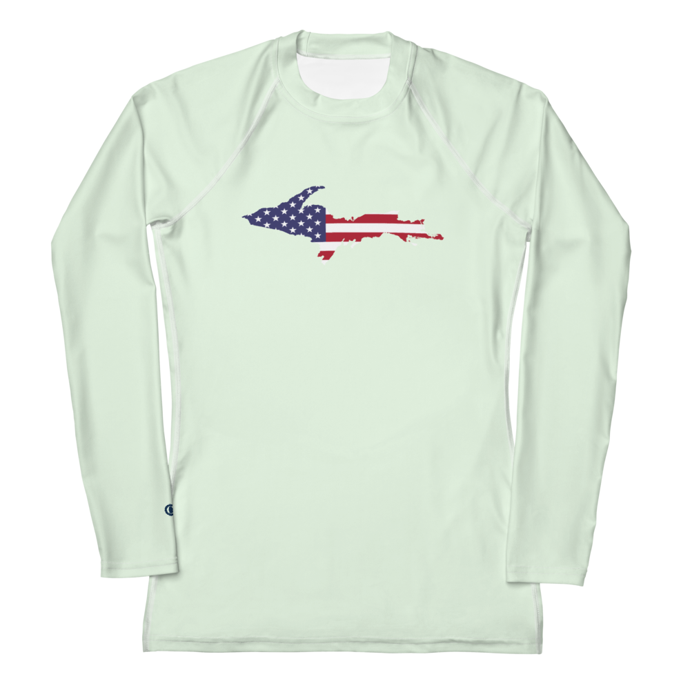 Michigan Upper Peninsula Rash Guard (w/ UP USA Flag) | Women's - Dew Green