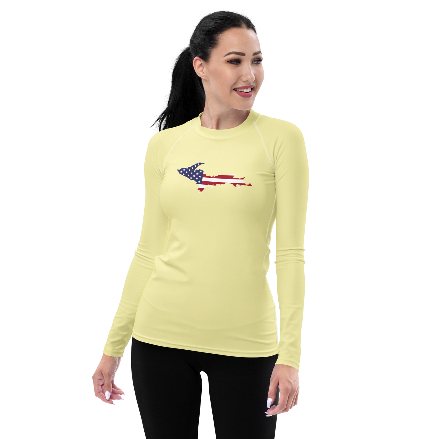 Michigan Upper Peninsula Rash Guard (w/ UP USA Flag) | Women's - Canary Yellow