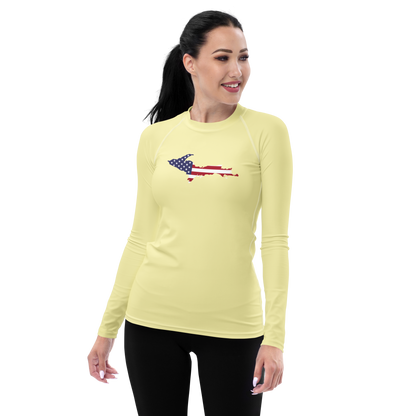 Michigan Upper Peninsula Rash Guard (w/ UP USA Flag) | Women's - Canary Yellow