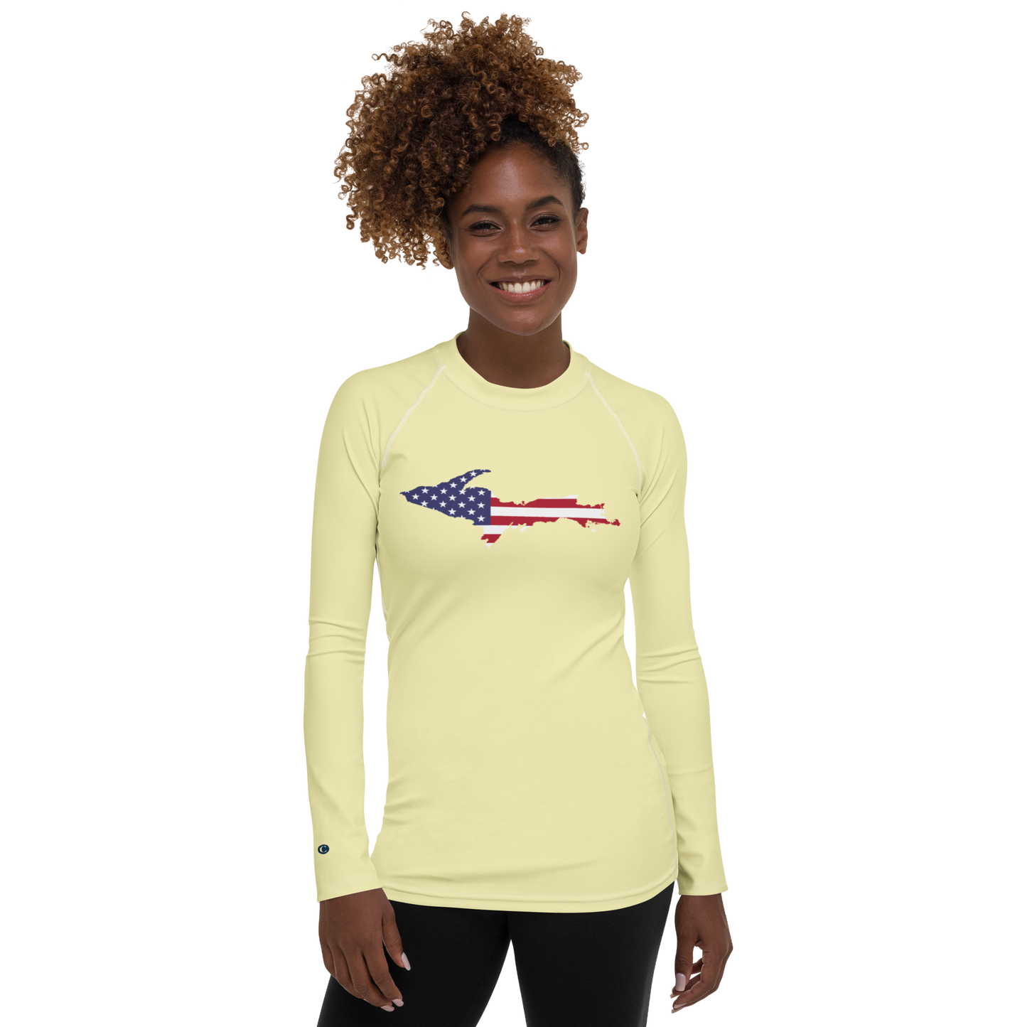 Michigan Upper Peninsula Rash Guard (w/ UP USA Flag) | Women's - Canary Yellow