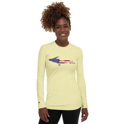 Michigan Upper Peninsula Rash Guard (w/ UP USA Flag) | Women's - Canary Yellow