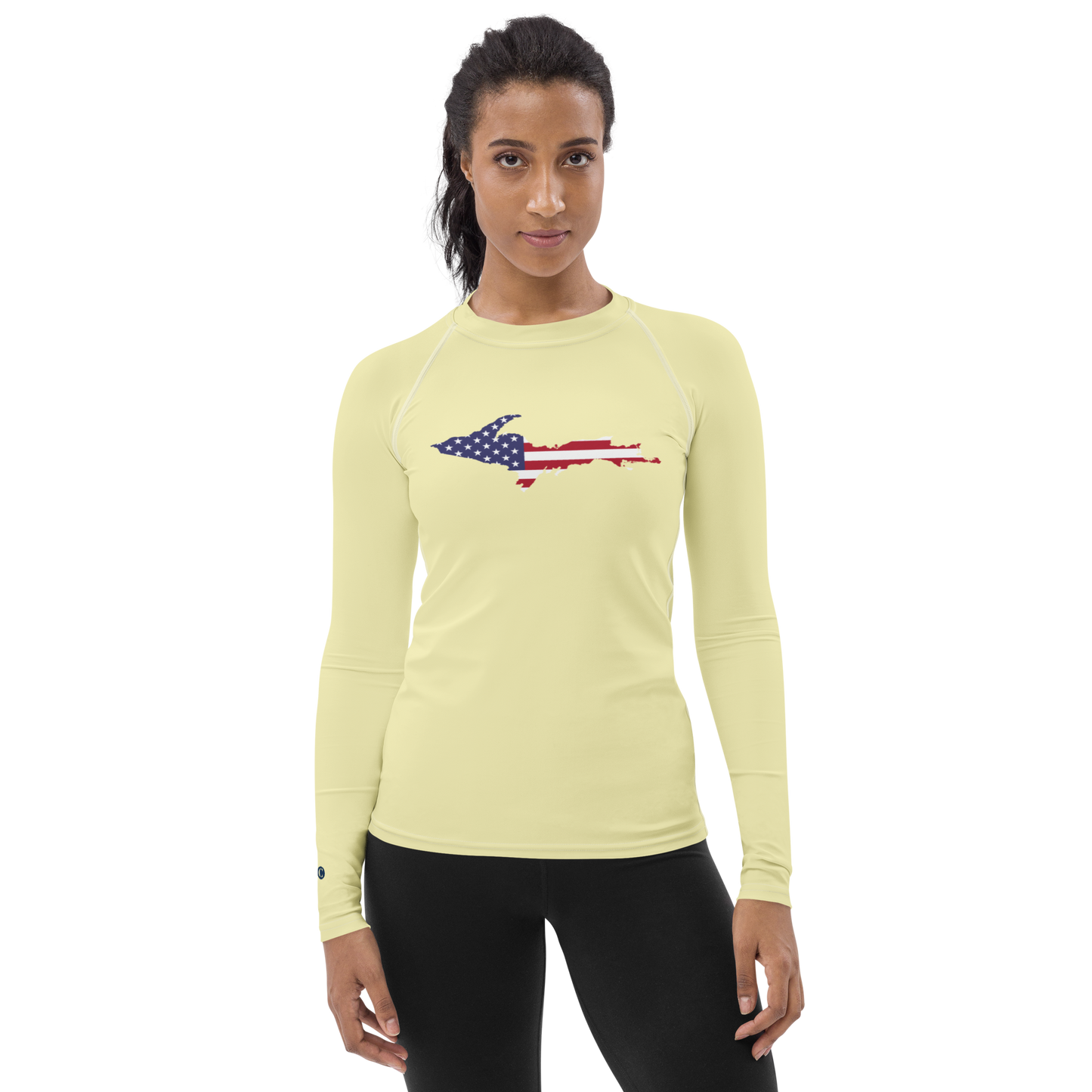 Michigan Upper Peninsula Rash Guard (w/ UP USA Flag) | Women's - Canary Yellow