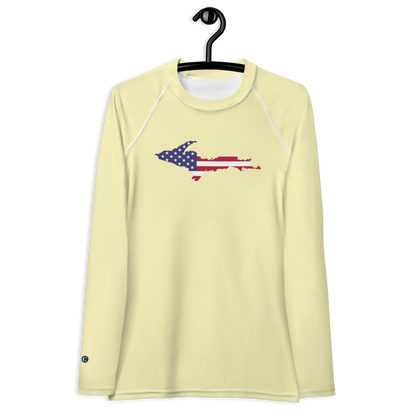 Michigan Upper Peninsula Rash Guard (w/ UP USA Flag) | Women's - Canary Yellow