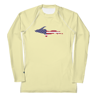 Michigan Upper Peninsula Rash Guard (w/ UP USA Flag) | Women's - Canary Yellow