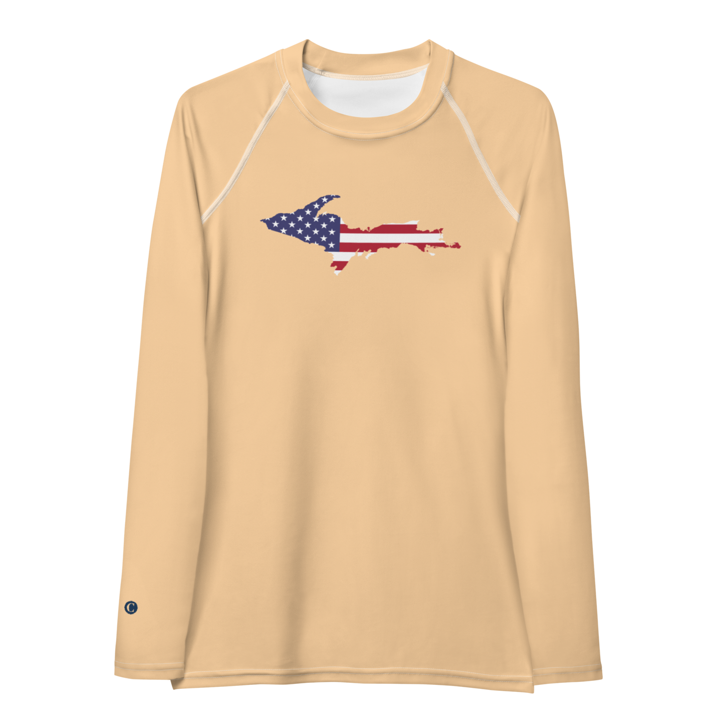 Michigan Upper Peninsula Rash Guard (w/ UP USA Flag) | Women's - Pale Apricot