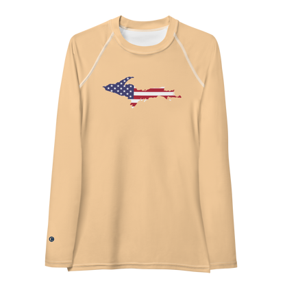 Michigan Upper Peninsula Rash Guard (w/ UP USA Flag) | Women's - Pale Apricot