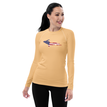 Michigan Upper Peninsula Rash Guard (w/ UP USA Flag) | Women's - Pale Apricot