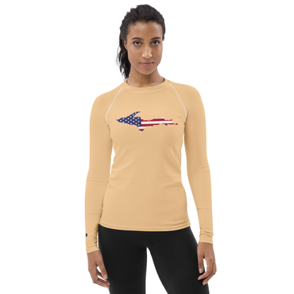 Michigan Upper Peninsula Rash Guard (w/ UP USA Flag) | Women's - Pale Apricot