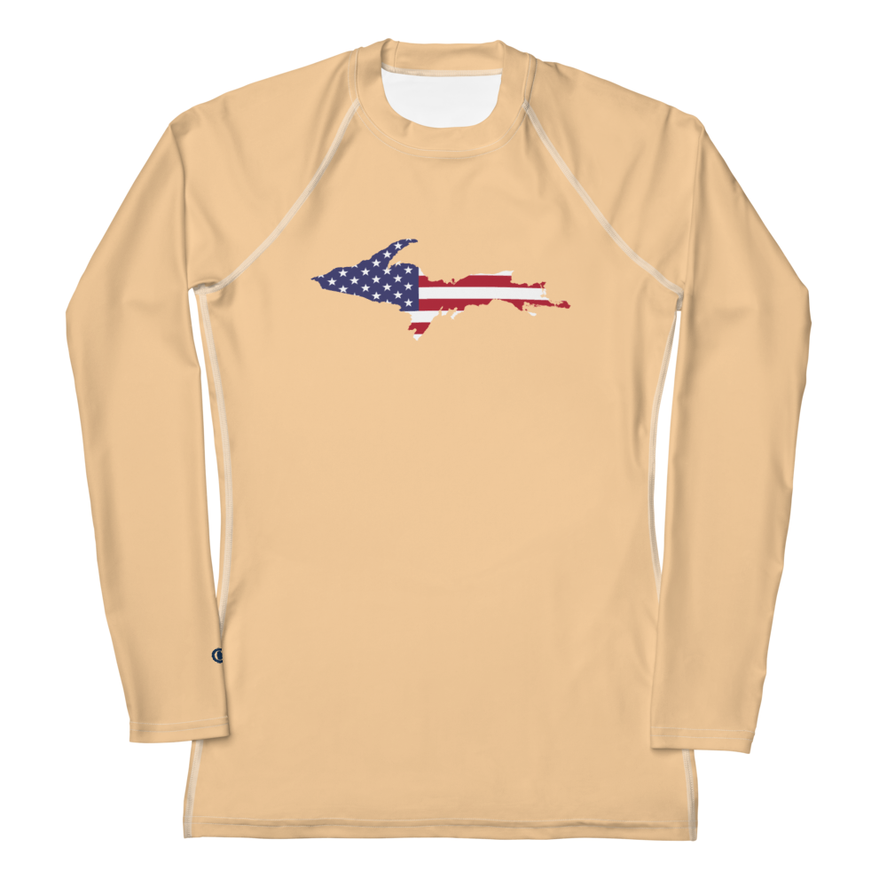 Michigan Upper Peninsula Rash Guard (w/ UP USA Flag) | Women's - Pale Apricot