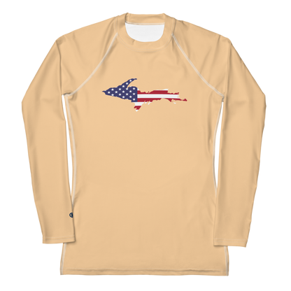 Michigan Upper Peninsula Rash Guard (w/ UP USA Flag) | Women's - Pale Apricot