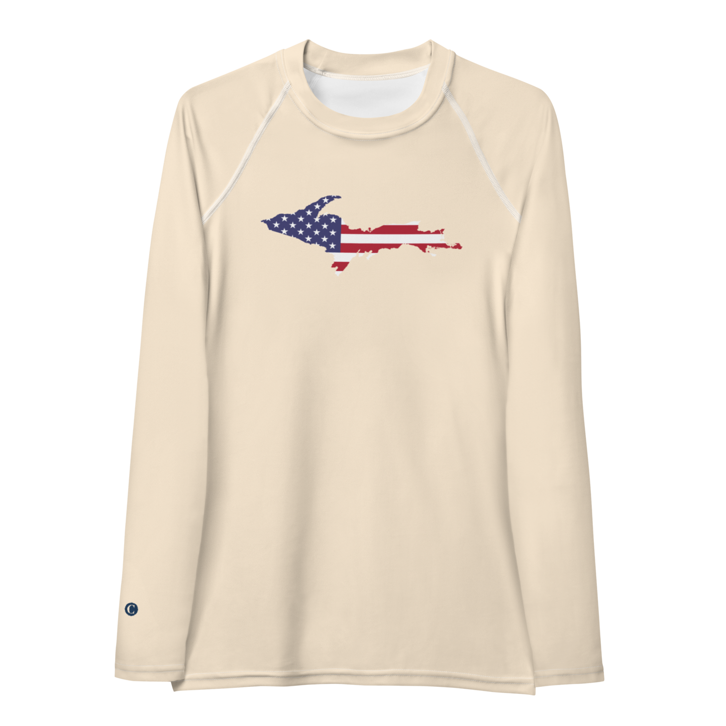 Michigan Upper Peninsula Rash Guard (w/ UP USA Flag) | Women's - Champagne White