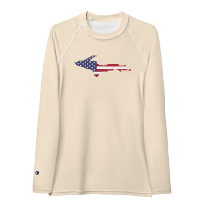 Michigan Upper Peninsula Rash Guard (w/ UP USA Flag) | Women's - Champagne White