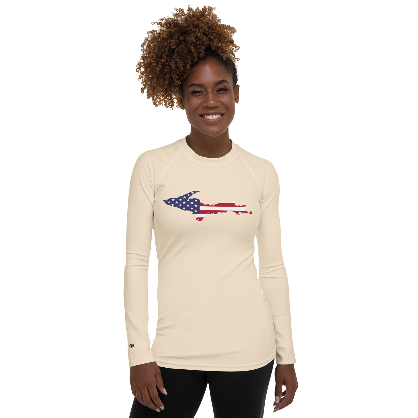 Michigan Upper Peninsula Rash Guard (w/ UP USA Flag) | Women's - Champagne White