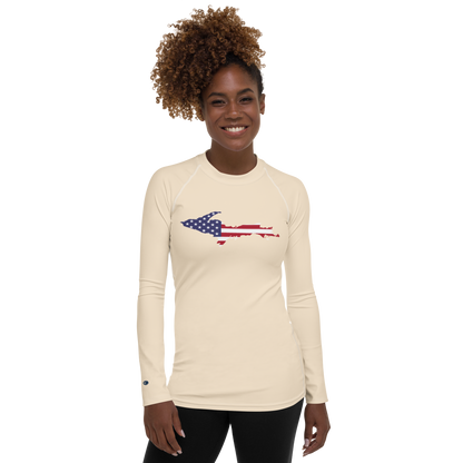 Michigan Upper Peninsula Rash Guard (w/ UP USA Flag) | Women's - Champagne White