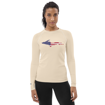 Michigan Upper Peninsula Rash Guard (w/ UP USA Flag) | Women's - Champagne White