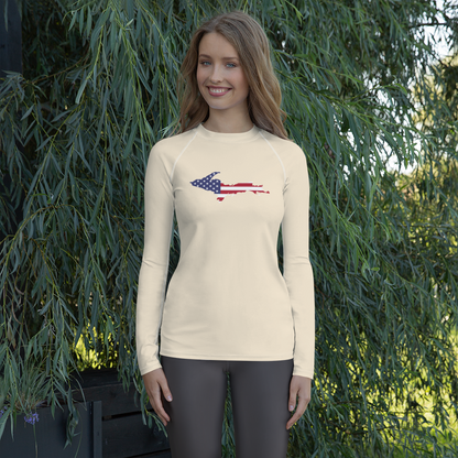 Michigan Upper Peninsula Rash Guard (w/ UP USA Flag) | Women's - Champagne White