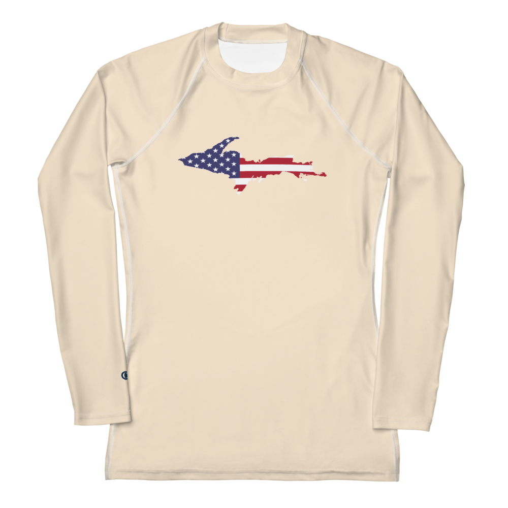 Michigan Upper Peninsula Rash Guard (w/ UP USA Flag) | Women's - Champagne White