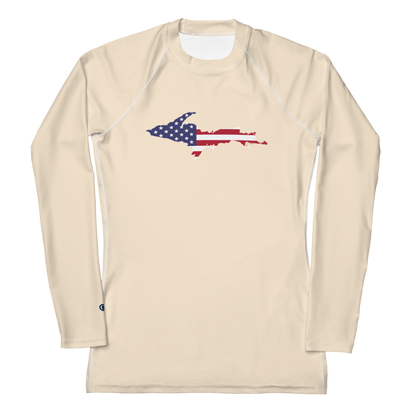 Michigan Upper Peninsula Rash Guard (w/ UP USA Flag) | Women's - Champagne White