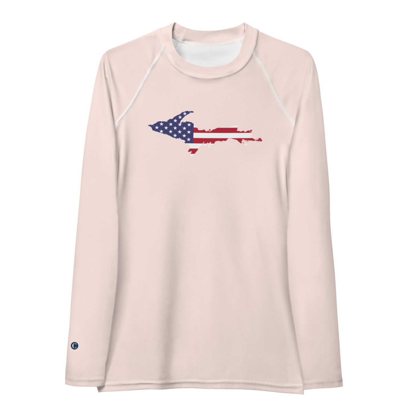 Michigan Upper Peninsula Rash Guard (w/ UP USA Flag) | Women's - Champagne Pink