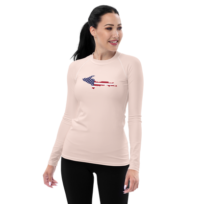 Michigan Upper Peninsula Rash Guard (w/ UP USA Flag) | Women's - Champagne Pink