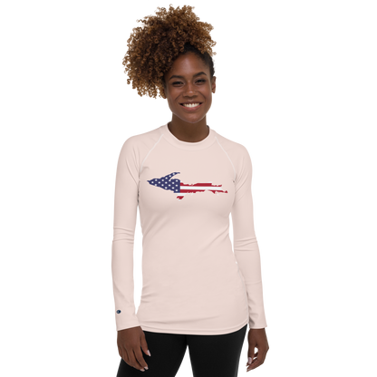 Michigan Upper Peninsula Rash Guard (w/ UP USA Flag) | Women's - Champagne Pink