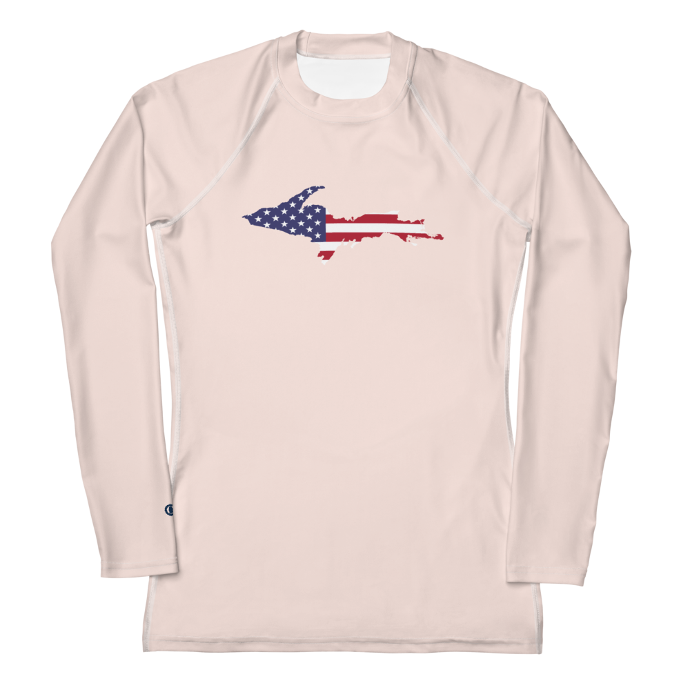 Michigan Upper Peninsula Rash Guard (w/ UP USA Flag) | Women's - Champagne Pink