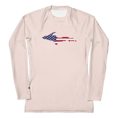 Michigan Upper Peninsula Rash Guard (w/ UP USA Flag) | Women's - Champagne Pink