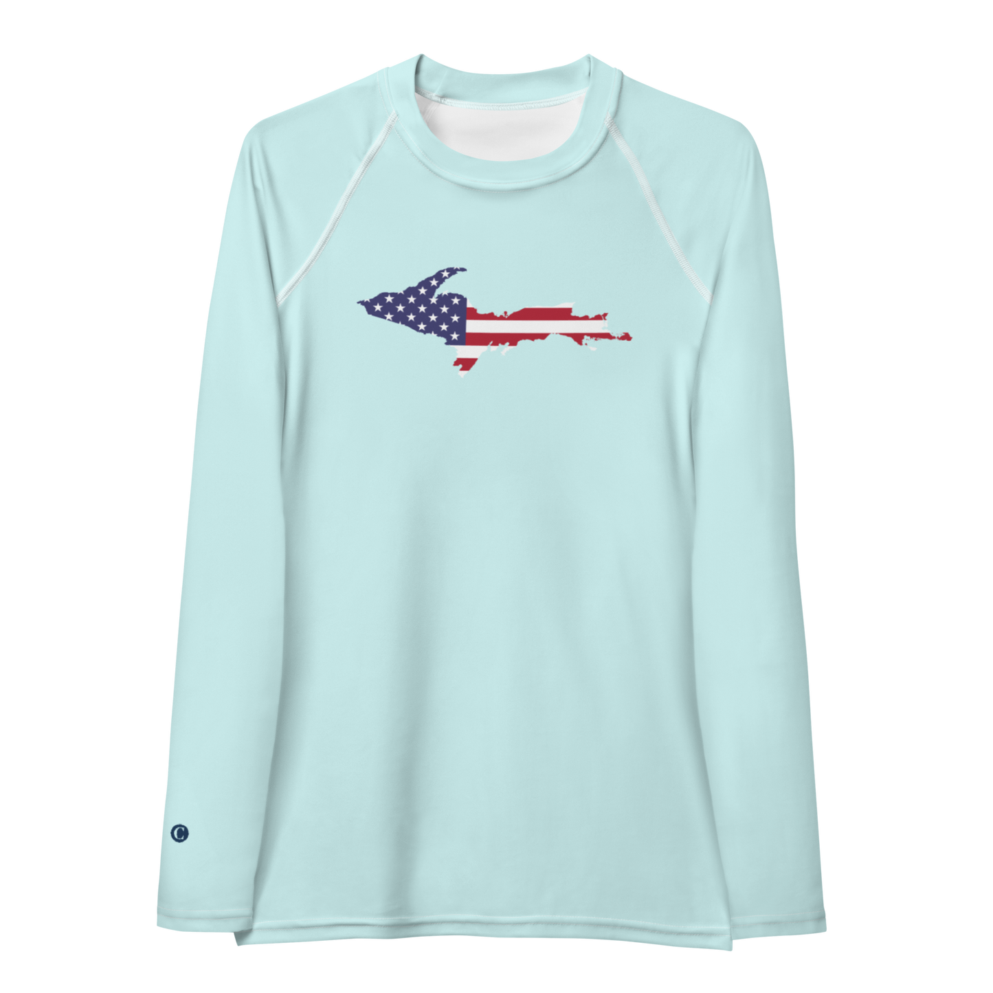 Michigan Upper Peninsula Rash Guard (w/ UP USA Flag) | Women's - Cyan