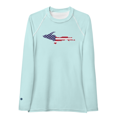 Michigan Upper Peninsula Rash Guard (w/ UP USA Flag) | Women's - Cyan