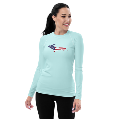 Michigan Upper Peninsula Rash Guard (w/ UP USA Flag) | Women's - Cyan