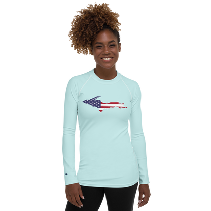 Michigan Upper Peninsula Rash Guard (w/ UP USA Flag) | Women's - Cyan