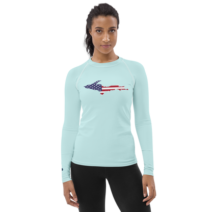 Michigan Upper Peninsula Rash Guard (w/ UP USA Flag) | Women's - Cyan