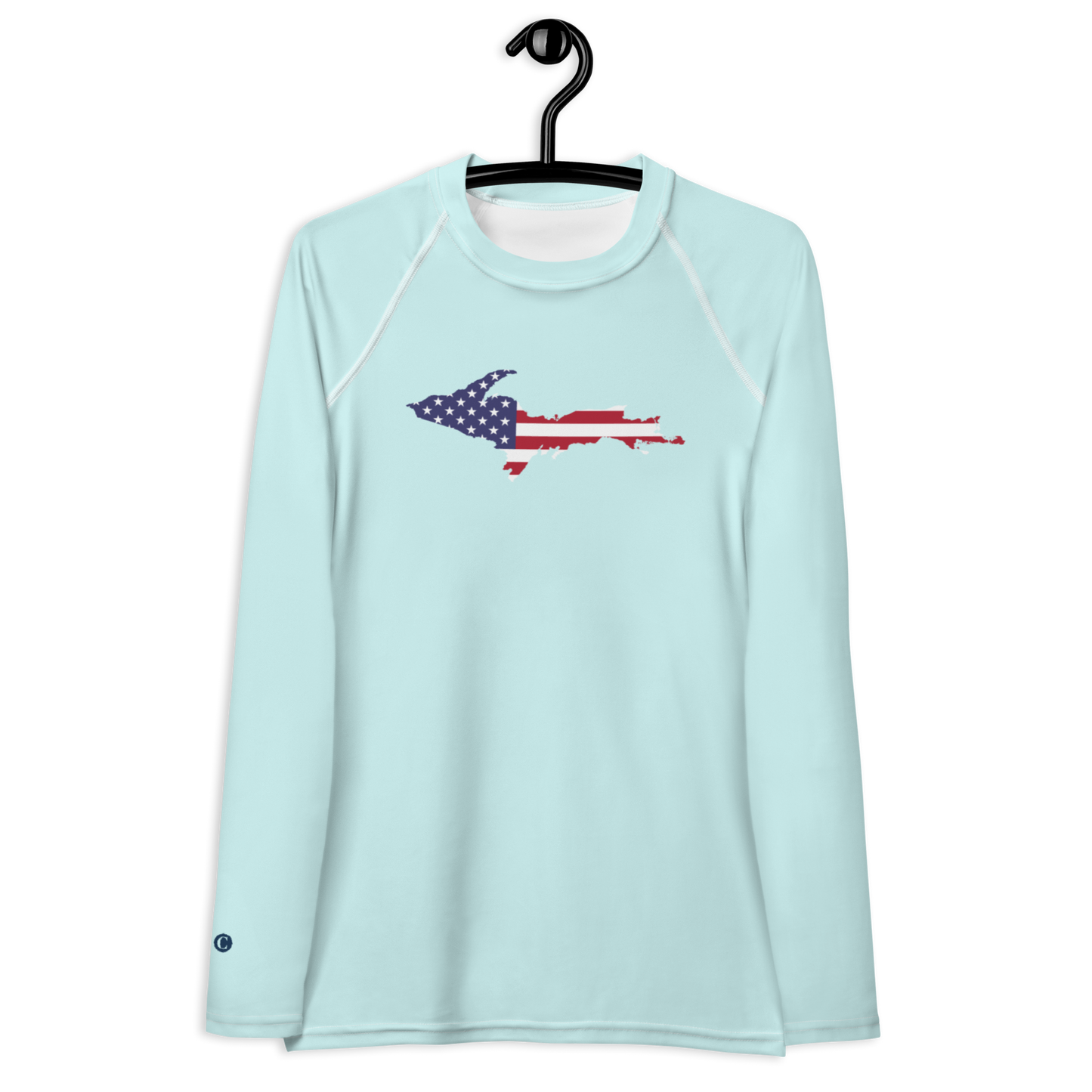 Michigan Upper Peninsula Rash Guard (w/ UP USA Flag) | Women's - Cyan