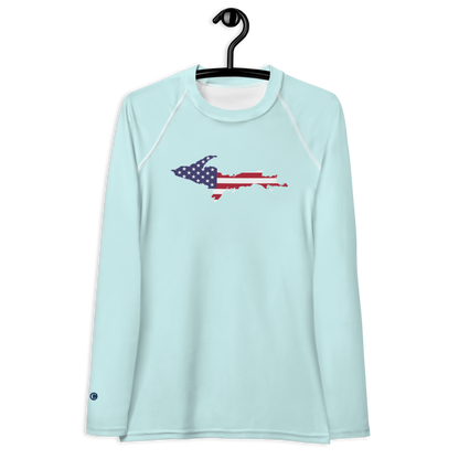 Michigan Upper Peninsula Rash Guard (w/ UP USA Flag) | Women's - Cyan