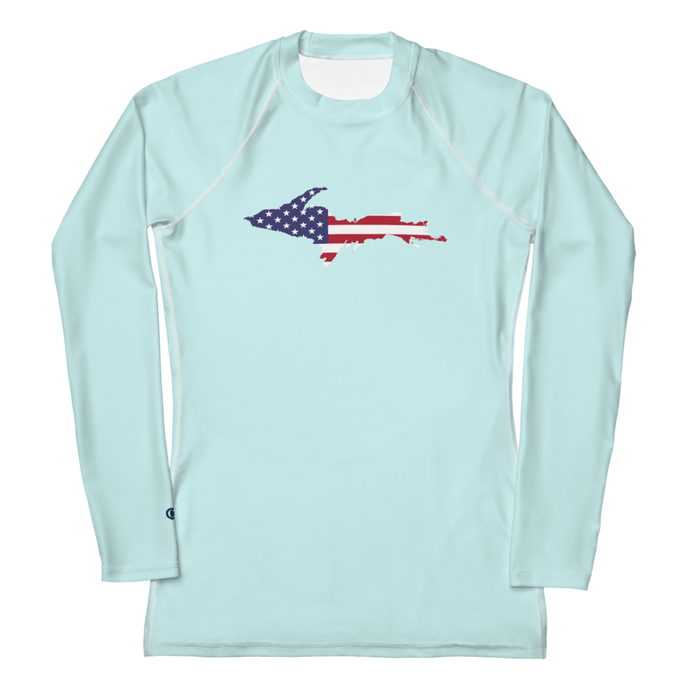 Michigan Upper Peninsula Rash Guard (w/ UP USA Flag) | Women's - Cyan