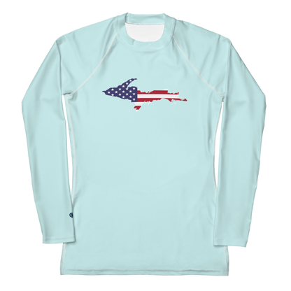 Michigan Upper Peninsula Rash Guard (w/ UP USA Flag) | Women's - Cyan