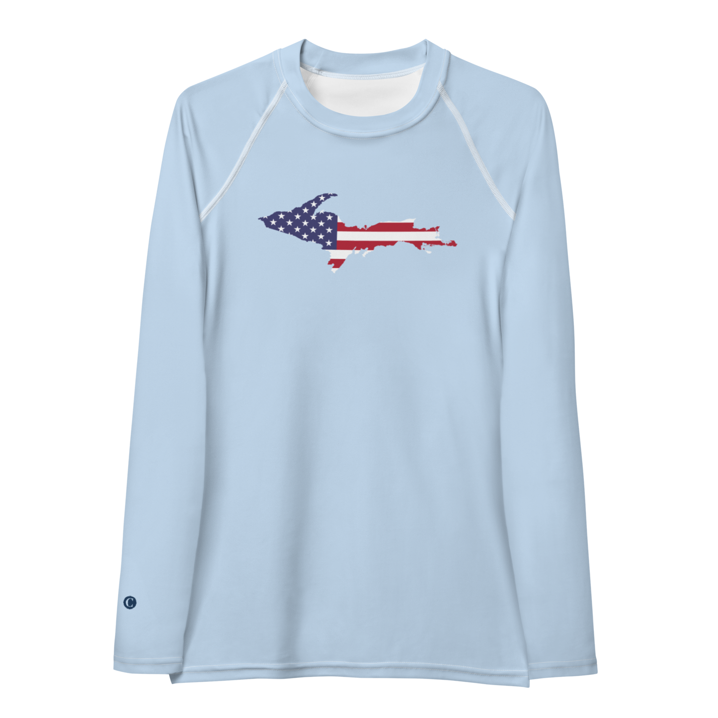 Michigan Upper Peninsula Rash Guard (w/ UP USA Flag) | Women's - Light Blue