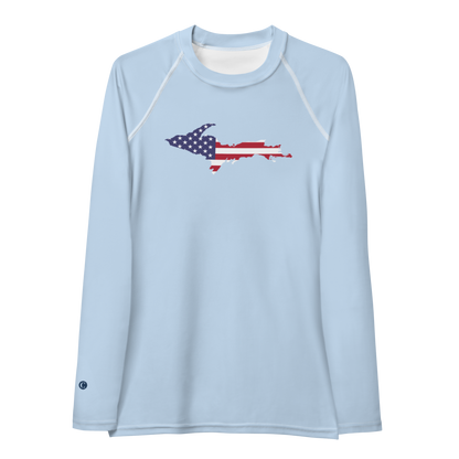 Michigan Upper Peninsula Rash Guard (w/ UP USA Flag) | Women's - Light Blue