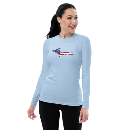 Michigan Upper Peninsula Rash Guard (w/ UP USA Flag) | Women's - Light Blue